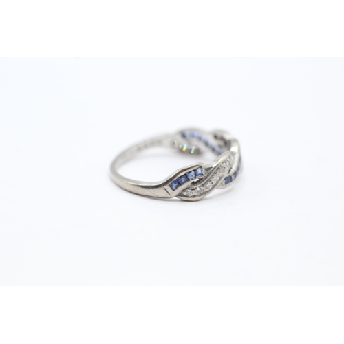 65 - 18ct white gold diamond & sapphire dress ring (3g) Size N