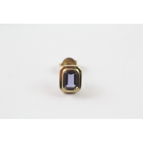 69 - 9ct gold purple gemstone rectangle stud earrings