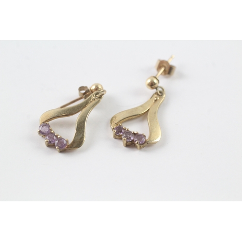 75 - 9ct gold purple gemstone drop stud earrings