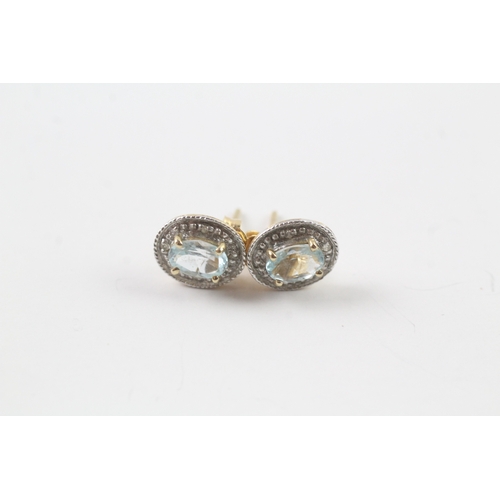 77 - 9ct gold blue gemstone and diamond stud earrings