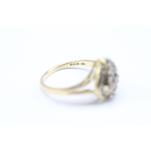 80 - 9ct gold diamond asymmetric ring (2.4g) Size L