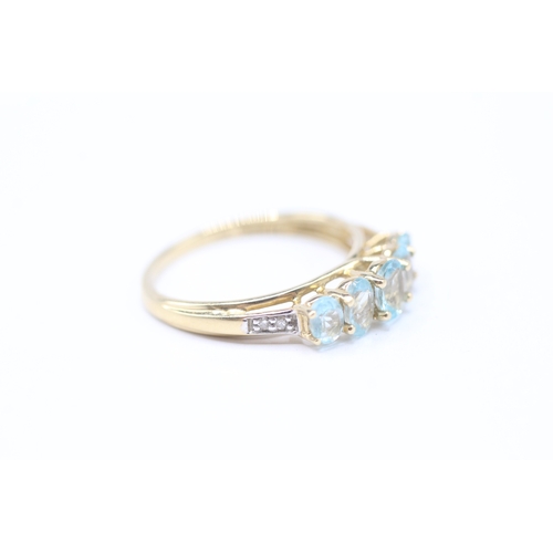 82 - 14ct gold blue gemstone & diamond dress ring (2.2g) Size N