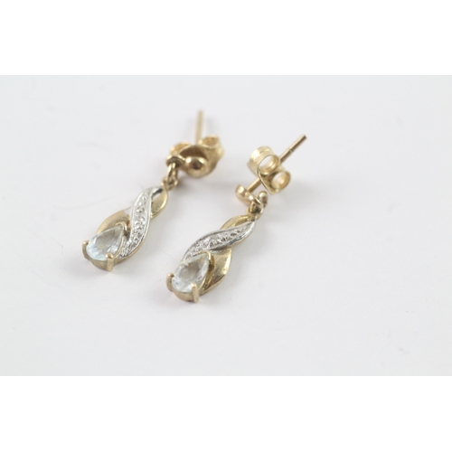 85 - 9ct gold diamond and topaz drop earrings