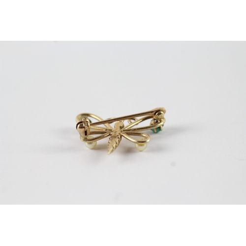 86 - 14ct gold turquoise and pearl brooch