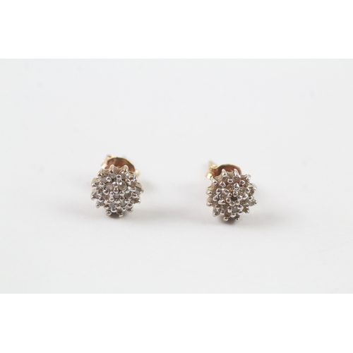 99 - 9ct gold diamond cluster stud earrings