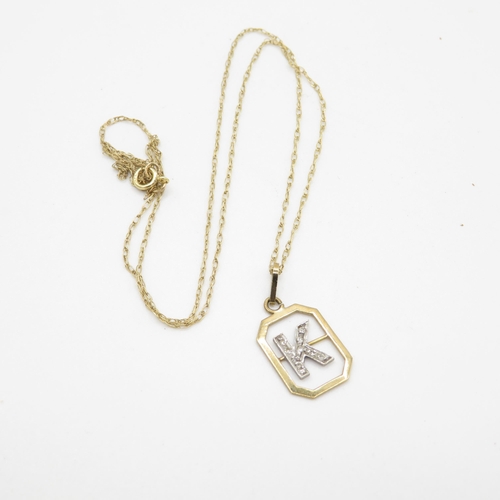 127 - 9ct gold diamond initial 'K' pendant necklace