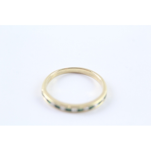 10 - 18ct gold diamond and emerald channel setting ring Size R