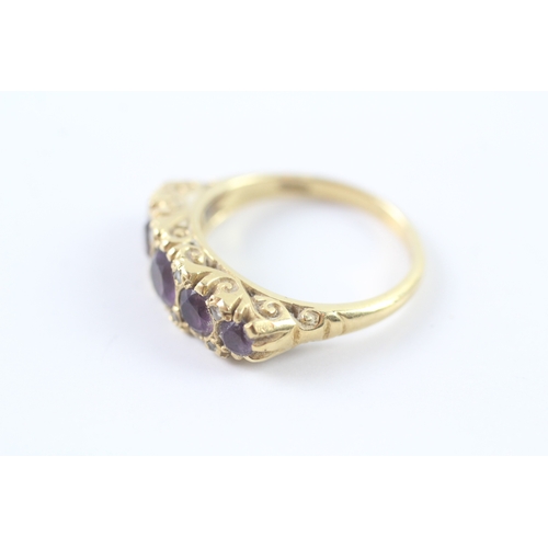 104 - 18ct gold amethyst and diamond flat setting ring Size Q 1/2