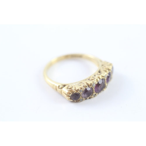 104 - 18ct gold amethyst and diamond flat setting ring Size Q 1/2