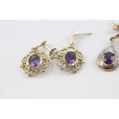 109 - 2x 9ct gold amethyst drop earrings (3.7g)