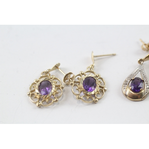 109 - 2x 9ct gold amethyst drop earrings (3.7g)