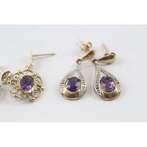 109 - 2x 9ct gold amethyst drop earrings (3.7g)