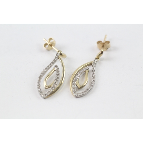 110 - 9ct gold diamond drop earrings (2g)