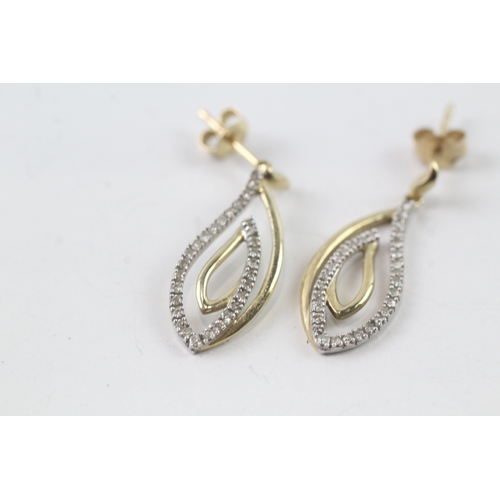 110 - 9ct gold diamond drop earrings (2g)