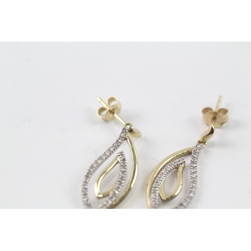 110 - 9ct gold diamond drop earrings (2g)