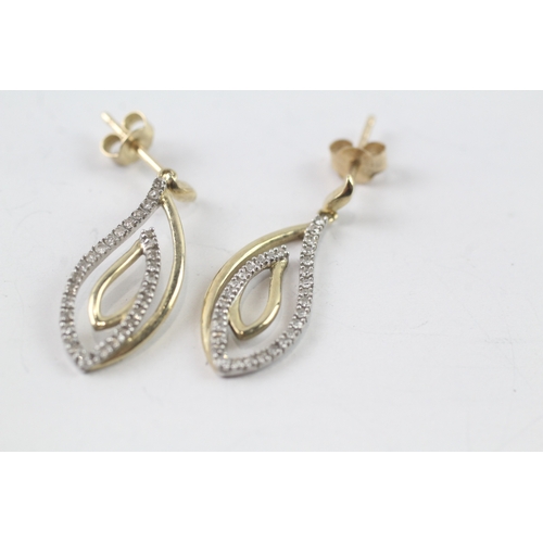 110 - 9ct gold diamond drop earrings (2g)