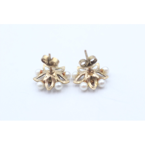 111 - 9ct gold citrine & pearl stud earrings (2.5g)