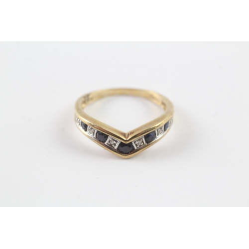 115 - 9ct gold sapphire and diamond chevron ring Size M