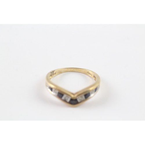 115 - 9ct gold sapphire and diamond chevron ring Size M