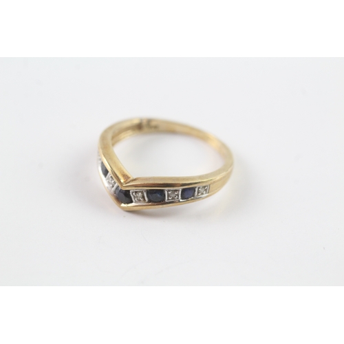 115 - 9ct gold sapphire and diamond chevron ring Size M