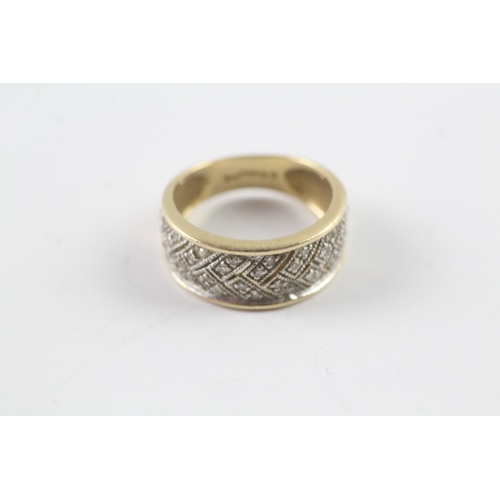 117 - 14ct gold diamond wide band ring Size H 1/2