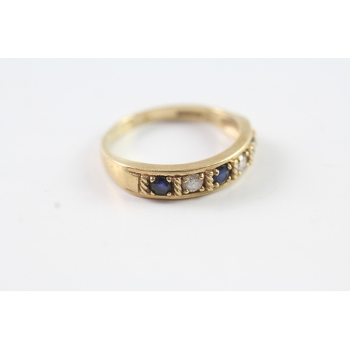 126 - 9ct gold diamond and sapphire half eternity ring Size Q