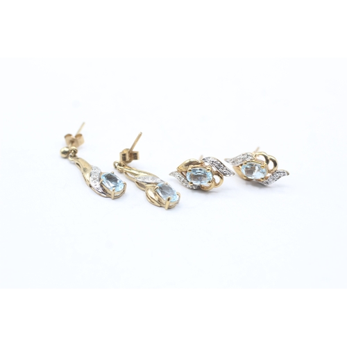 135 - 2x 9ct gold blue gemstone & diamond earrings (3.5g)