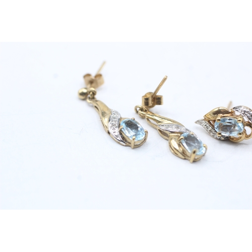 135 - 2x 9ct gold blue gemstone & diamond earrings (3.5g)