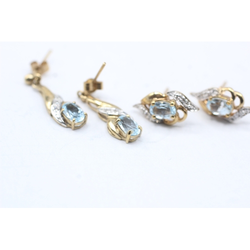 135 - 2x 9ct gold blue gemstone & diamond earrings (3.5g)