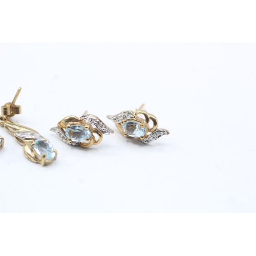 135 - 2x 9ct gold blue gemstone & diamond earrings (3.5g)