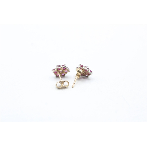 137 - 2x 9ct gold ruby & diamond stud earrings & necklace (2.6g)