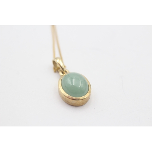 149 - 9ct gold jade pendant on chain (2.5g)