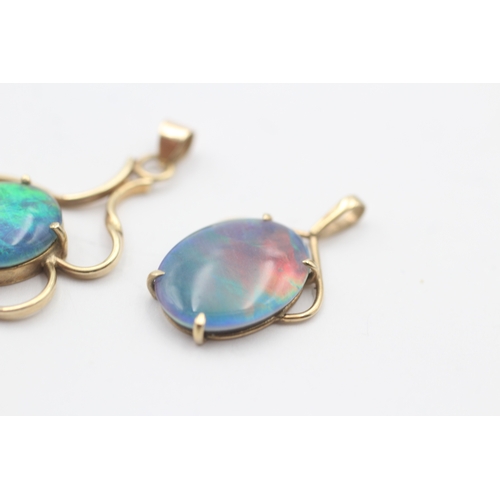 154 - 2x 9ct gold opal triplet pendants (3.7g)