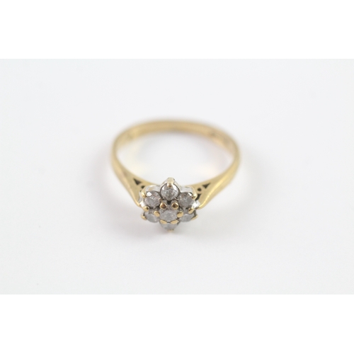 158 - 9ct gold diamond floral cluster dress ring Size J