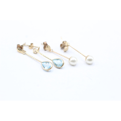 167 - 2x 9ct gold multi-gemstones drop earrings (1.5g)