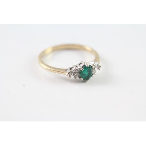 173 - 9ct gold emerald and diamond dress ring Size N