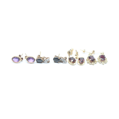 174 - 4x 9ct gold multi gemstone earrings including diamonds (4.4g)