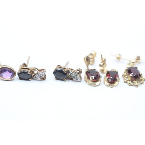 174 - 4x 9ct gold multi gemstone earrings including diamonds (4.4g)