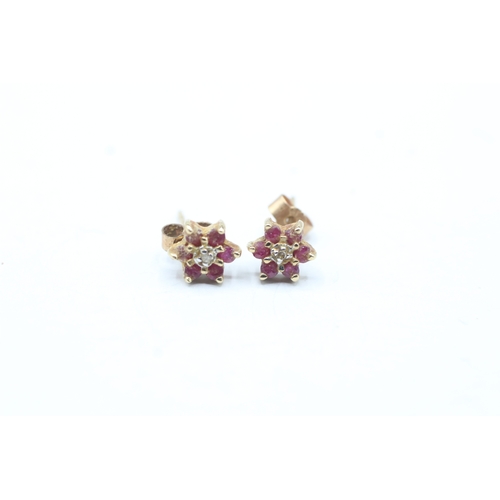 176 - 2x 9ct gold ruby & diamond cluster earrings & necklaces (2.1g)