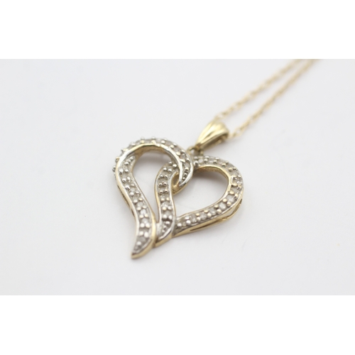 178 - 9ct gold diamond heart pendant on chain (2.7g)