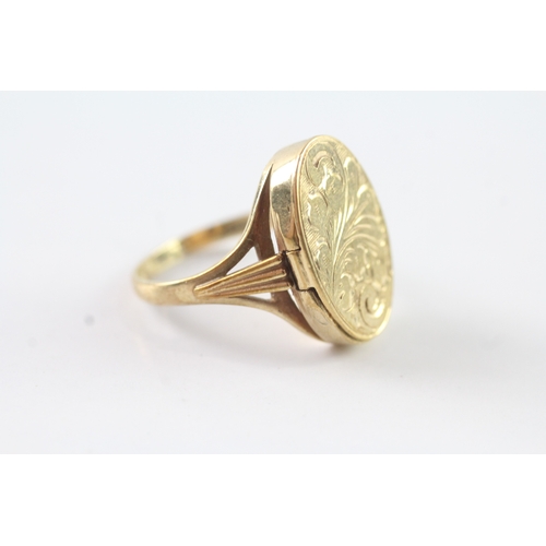 181 - 9ct gold locket ring with scrolling detail Size P