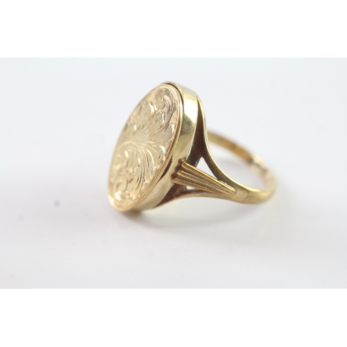 181 - 9ct gold locket ring with scrolling detail Size P