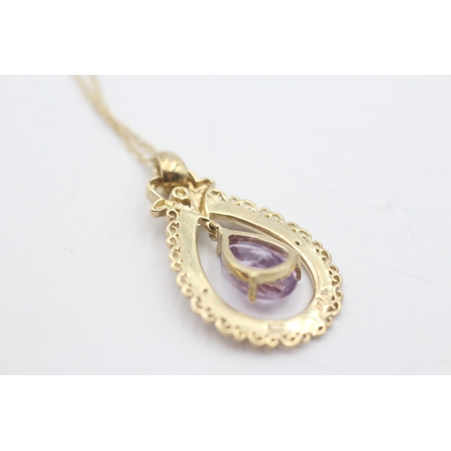 188 - 9ct gold amethyst & diamond pendant necklace (3.3g)