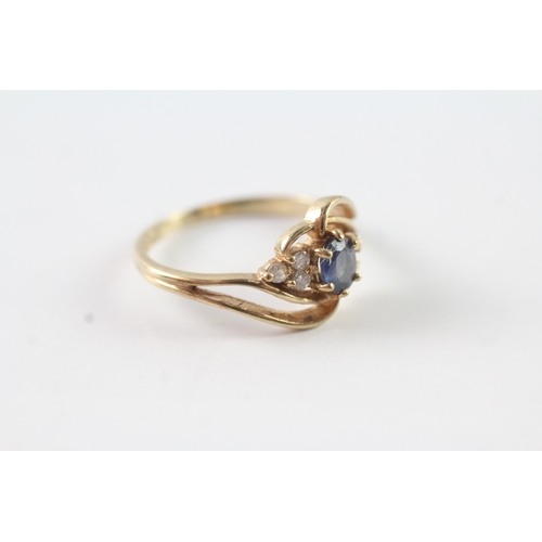 202 - 9ct gold diamond and sapphire dress ring Size M 1/2