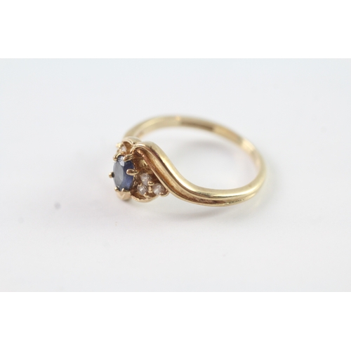 202 - 9ct gold diamond and sapphire dress ring Size M 1/2