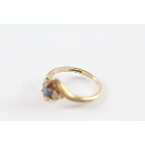 202 - 9ct gold diamond and sapphire dress ring Size M 1/2