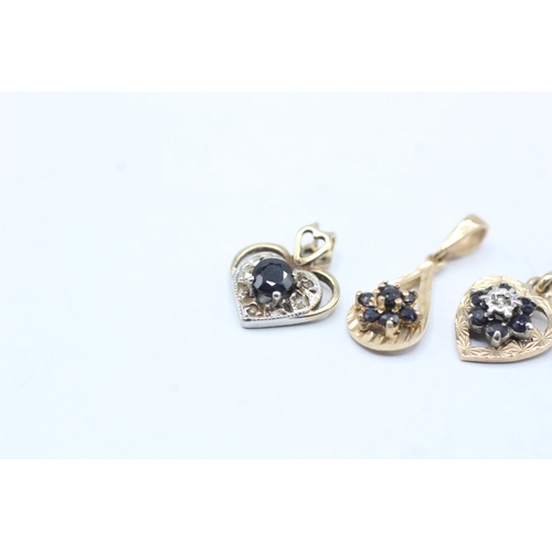 205 - 4x 9ct gold sapphire & diamond pendants (3.3g)