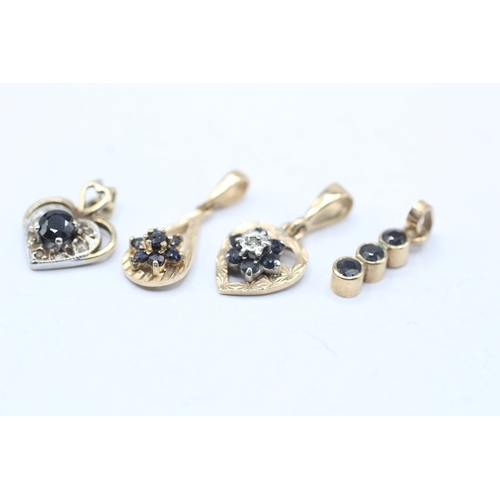 205 - 4x 9ct gold sapphire & diamond pendants (3.3g)