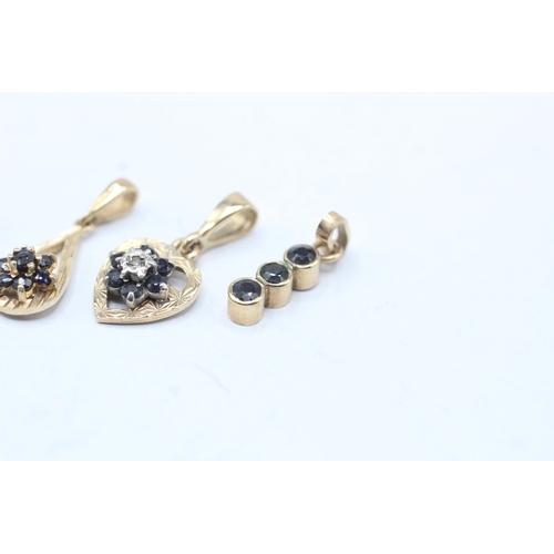 205 - 4x 9ct gold sapphire & diamond pendants (3.3g)