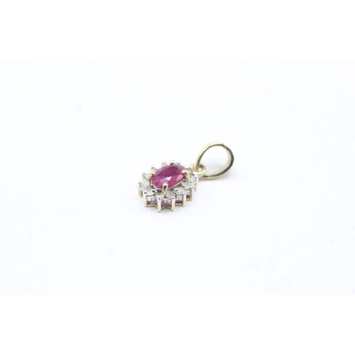 206 - 2 x 9ct gold ruby and diamond halo set (1.7g)